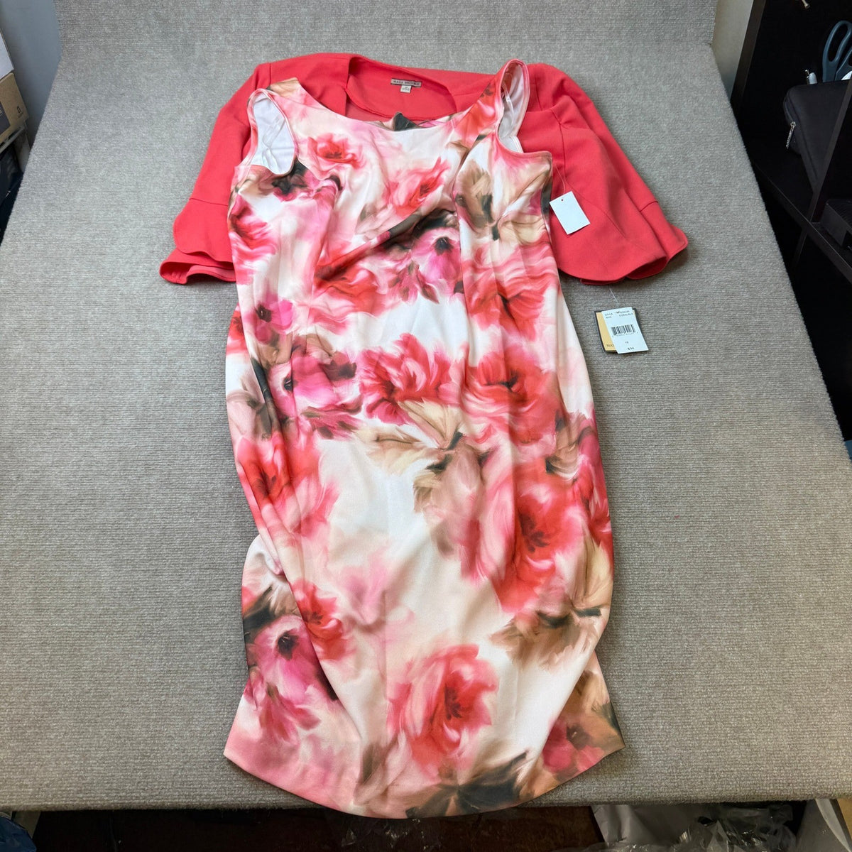 MSRP $94 Maya Brooke Womens 18 Coral Blush Two Piece Floral Jacket Dress