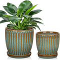 Set of 2 Oairse Ceramic Bluish Grey Pots for Indoor Plants, 4.9 + 5.7 Inch With