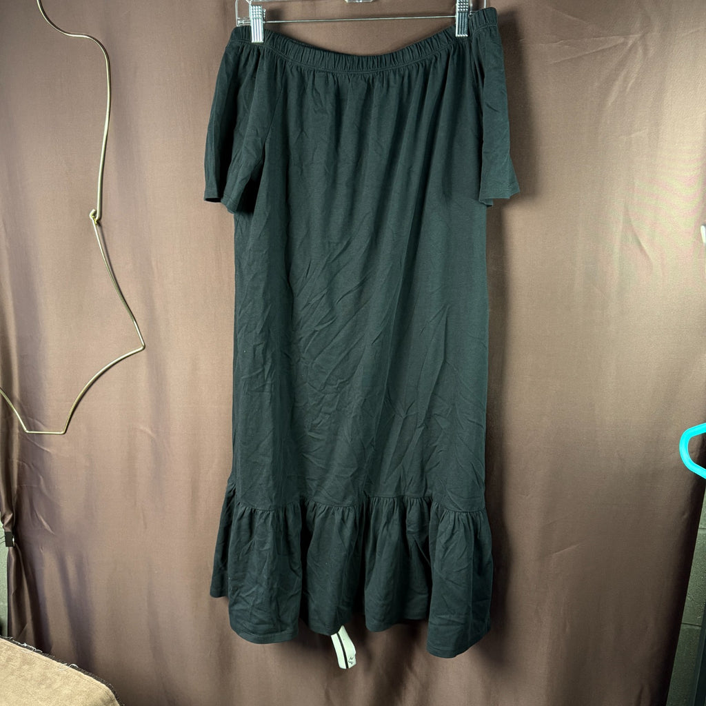 Lands' End Women's M-1X LONG Cotton Off Shoulder Ruffle Hem Swim Coverup Dress