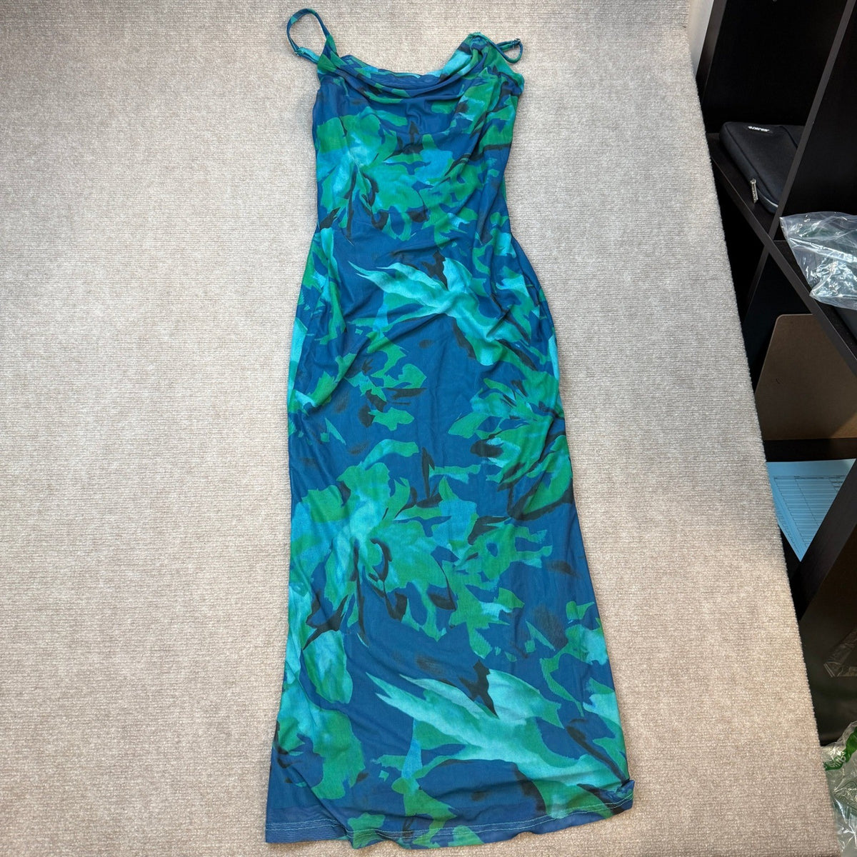 MSRP $48 PRETTYGARDEN Women's M Green Floral Summer Spaghetti Strap Maxi Dress