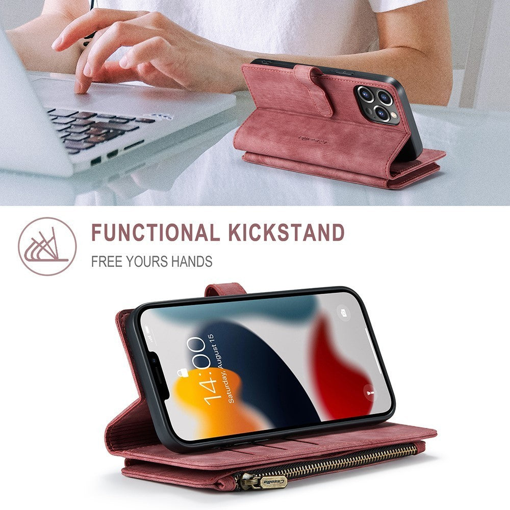 CaseMe C30 Zipped Multifunction Wallet PU Leather Case For iPhone 13 ProMax