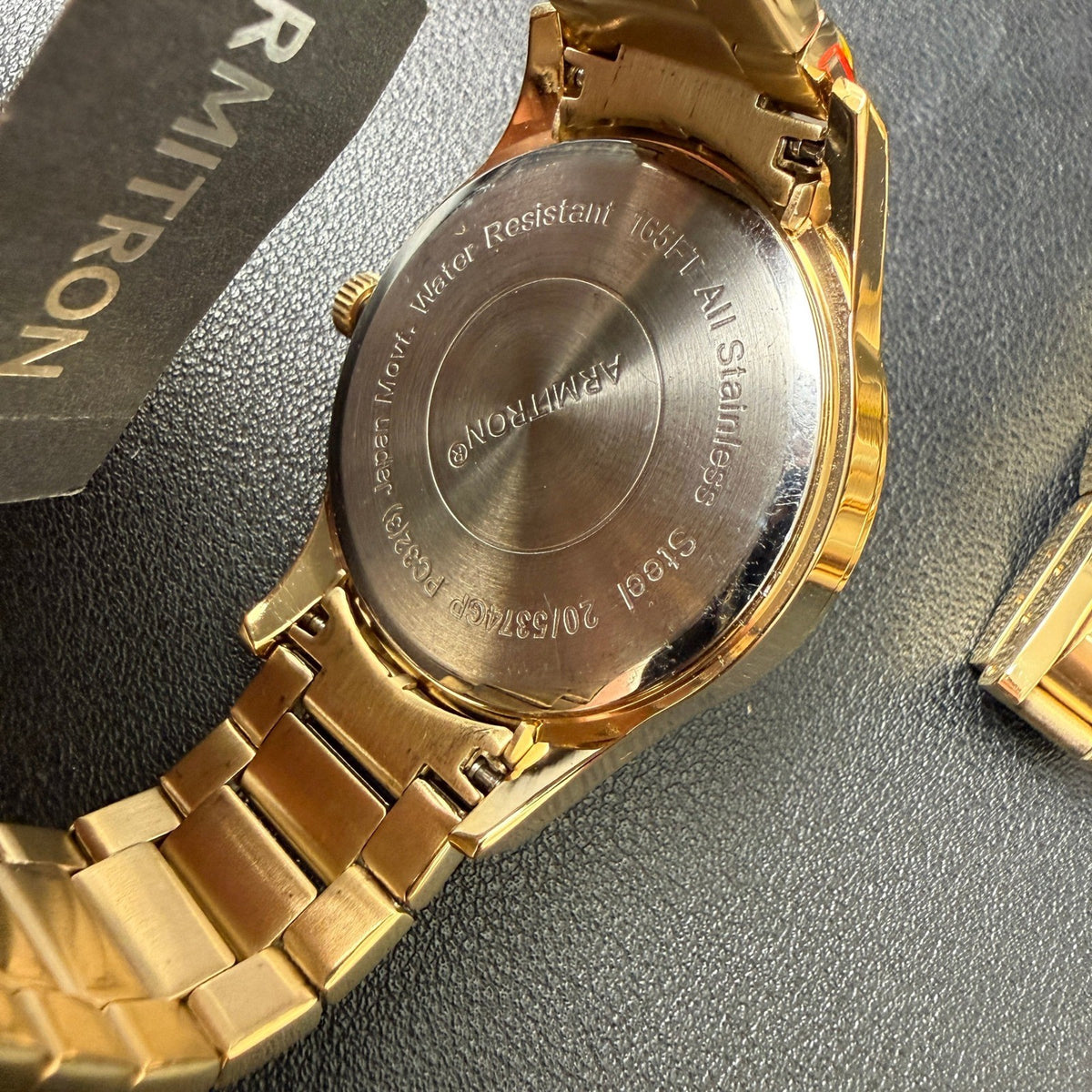 MSRP $105 Armitron 20/5374GP Men's Gold Tone Watch w/ Bracelet Set New Battery