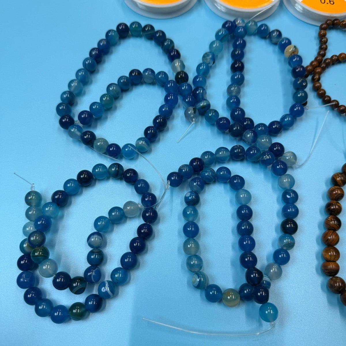 Set of 7 Natural Gemstone Round Beads Strands 15" Sizes 6,8,10 mm №B51