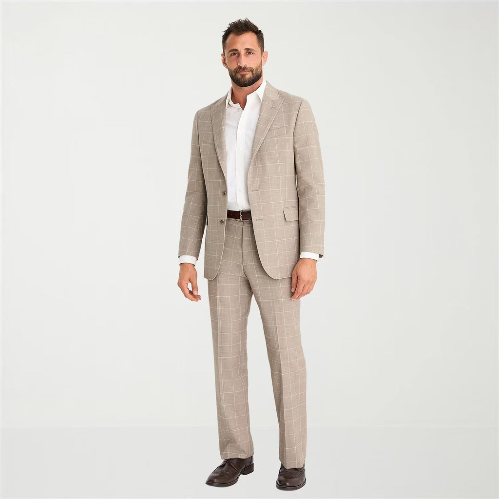 MSRP $260 Stafford Coolmax Mens 44 Tan Windowpane Classic Fit Suit Jacket All S