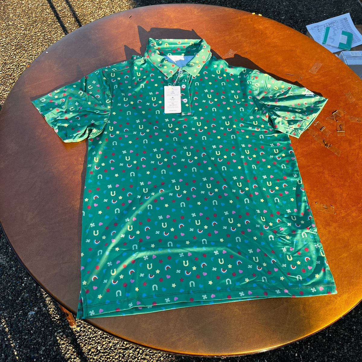 NWT Tomwol Men's Green Lucky Charmer Golf Polo Shirt Funny St Patricks Day Short