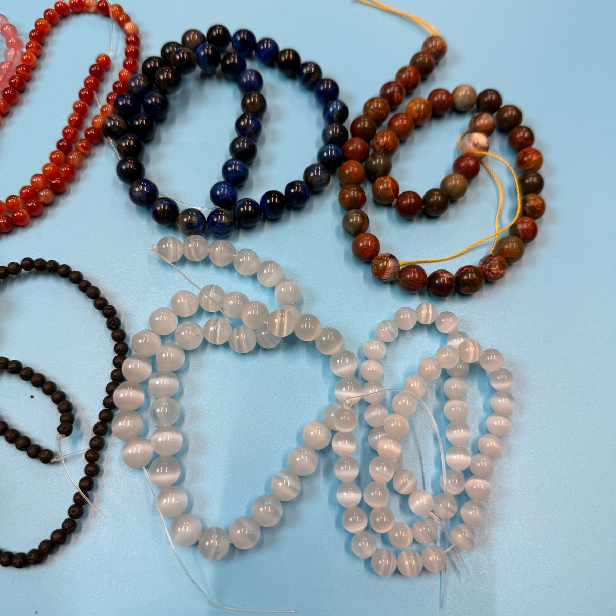 Set of 10 Natural Gemstone Round Beads Strands 15" Sizes 6,8,10 mm №B36