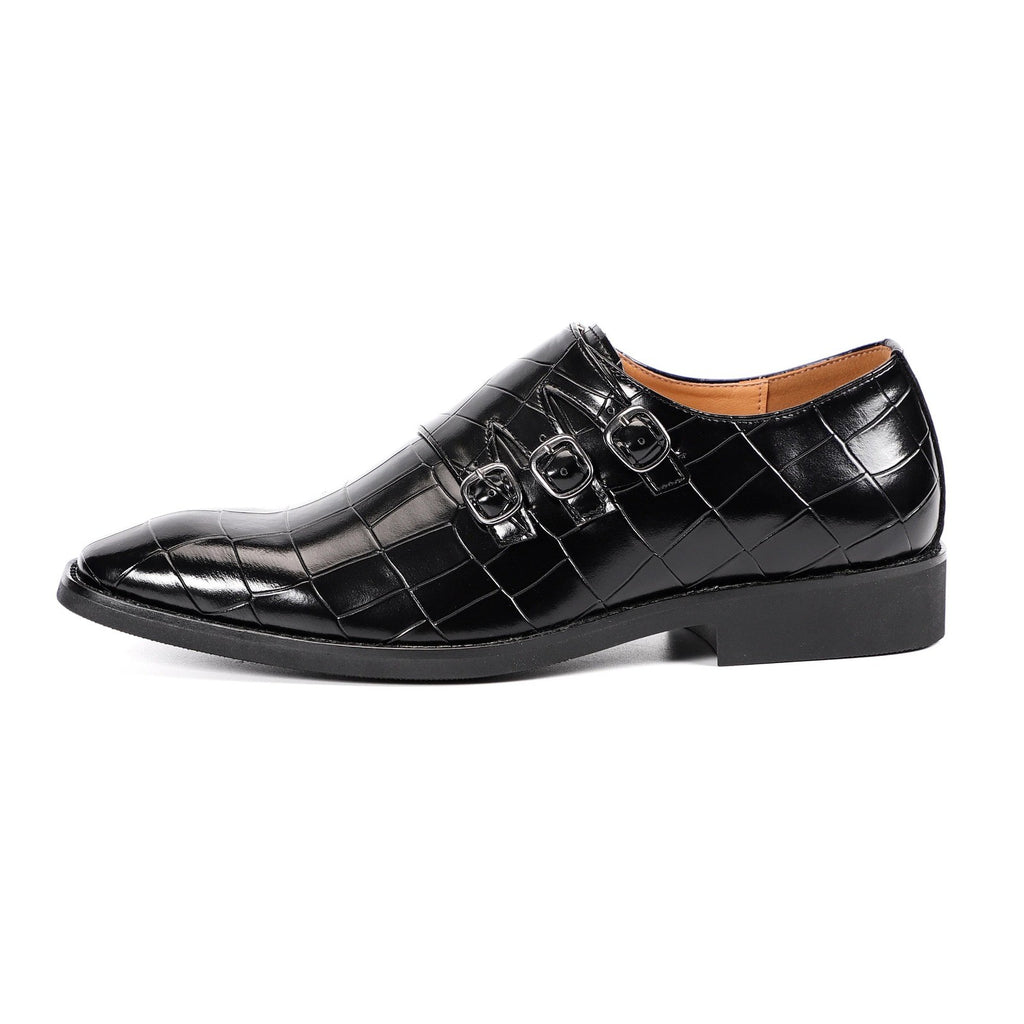 Santimon Men's US 10 Black Monk Strap Loafers Triple Buckles Dress Shoes