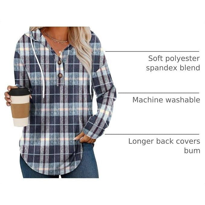 MSRP $19 RUMIA Women's 2XL Top V Neck Sweatshirt Pullover Hoodie Oversized Plaid