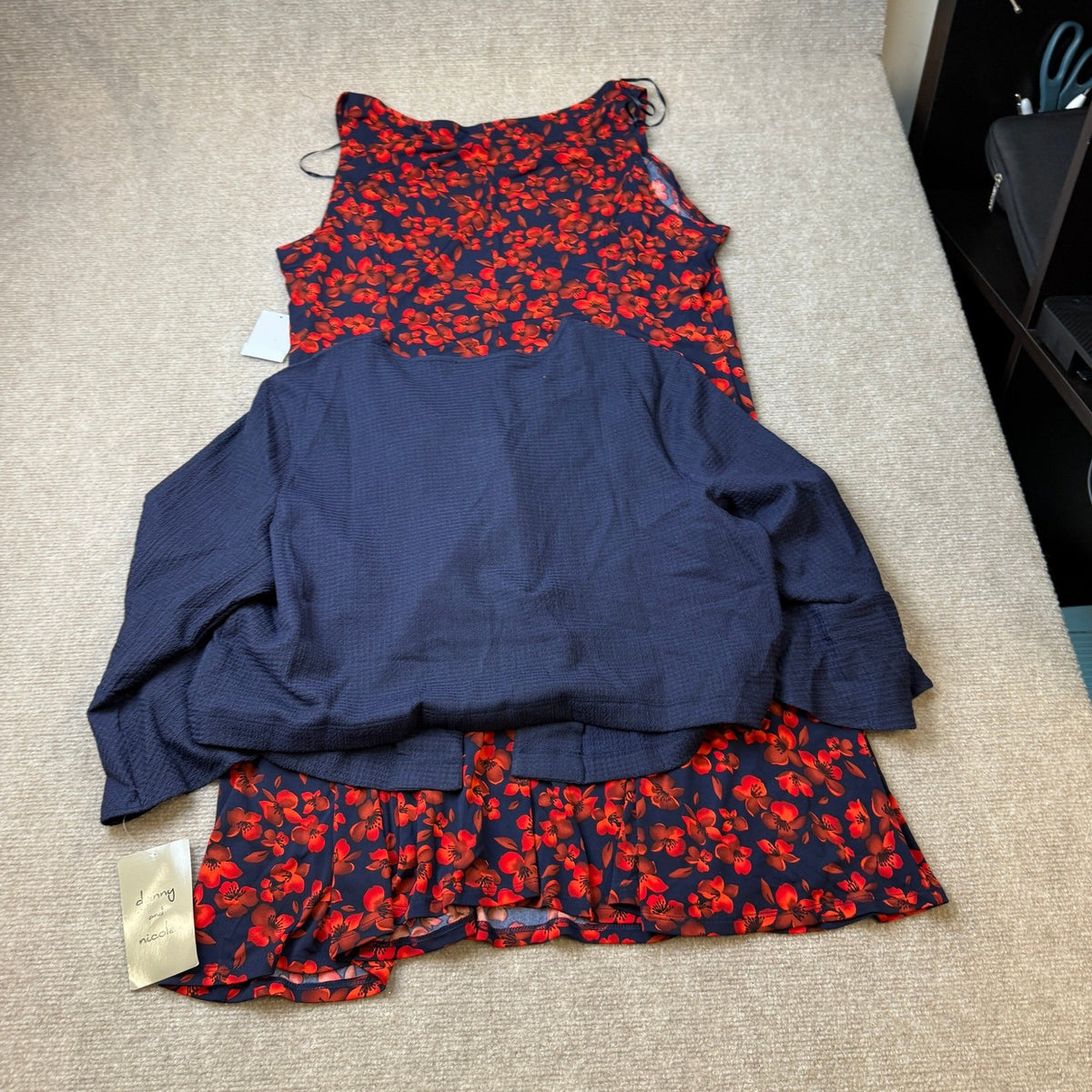 MSRP $79 Danny & Nicole Womens XL Red/Navy Floral Two Piece Jacket Dress