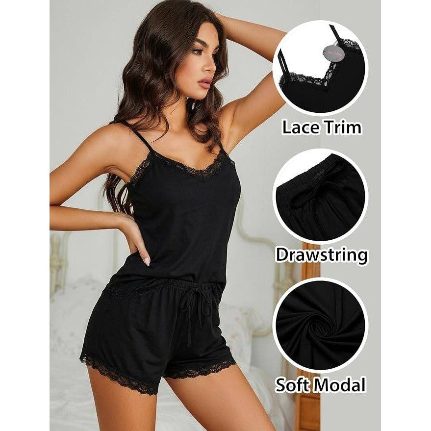 MSRP $20 Avidlove Women's M Lace Trim Cami Modal Pajama Set 2 Piece Sexy Pj Se