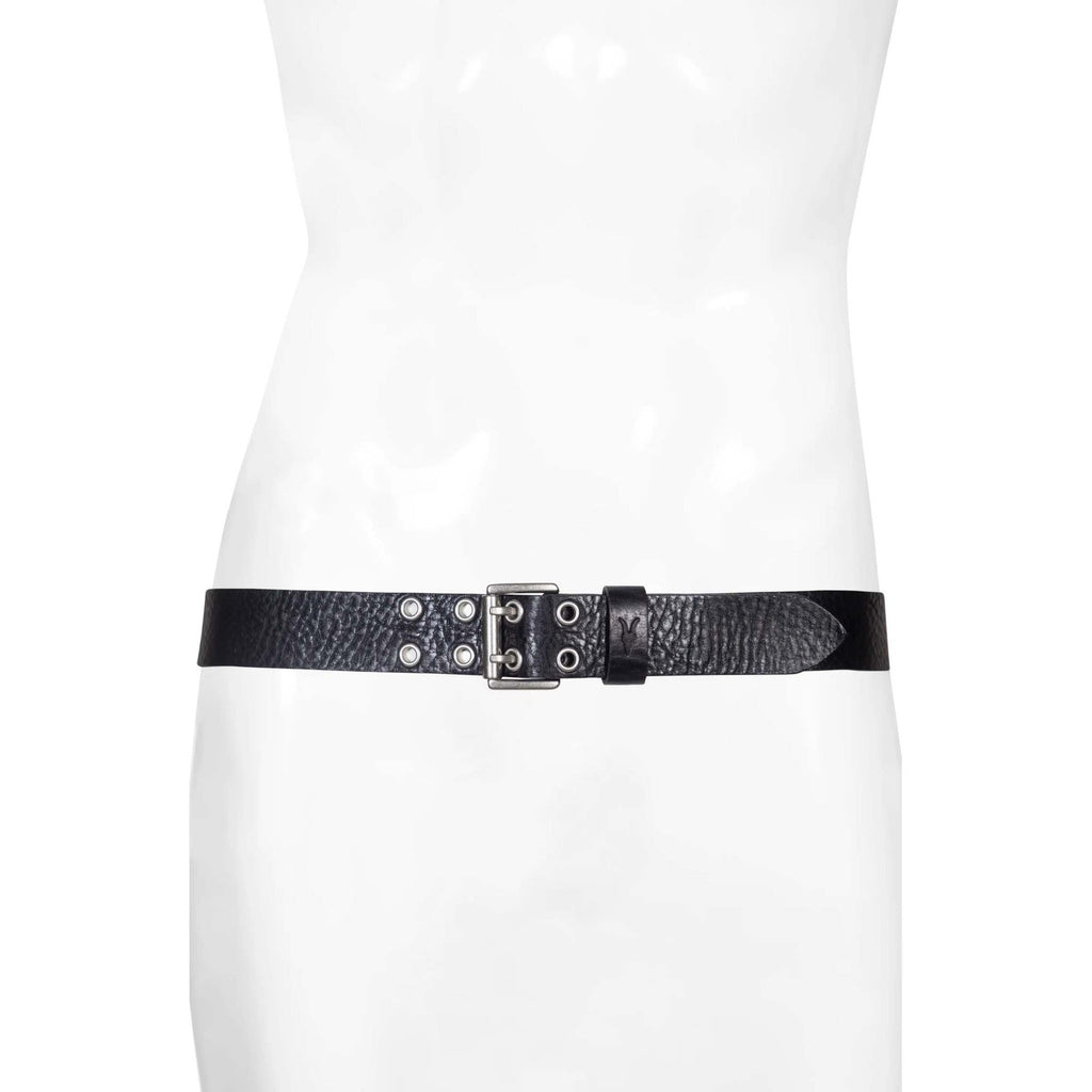 AllSaints Men's Black 1.5" 36 Distressed Leather Eyelet Belt, Metal Buckle