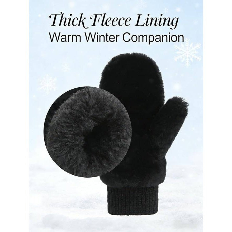 Yawolfe Women's Winter Faux Fur Flip Cover Mittens Warm Half Finger Gloves Con