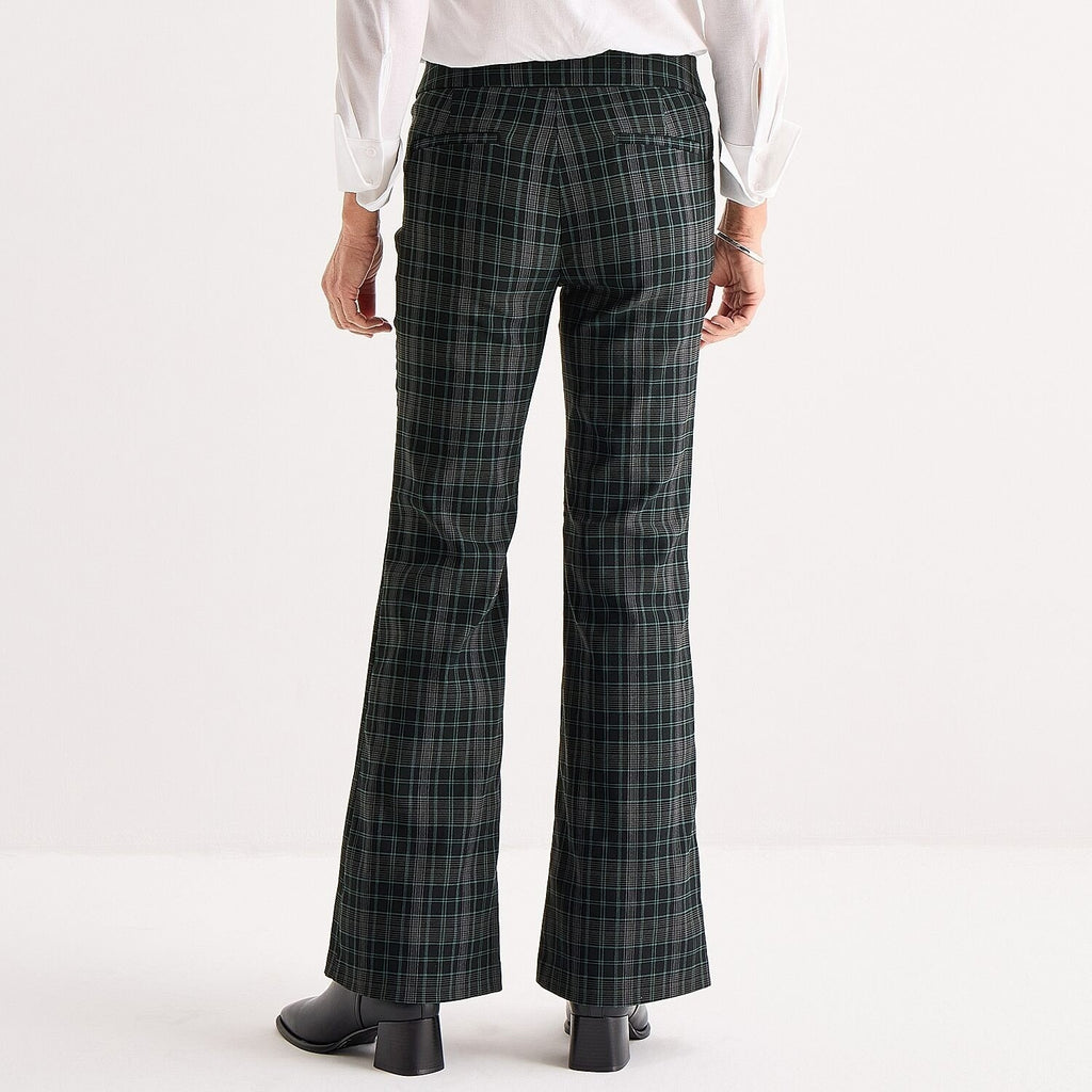 MSRP $54 Liz Claiborne Lisa Womens 12 Tall Black Green Plaid Flare Pull-On Pant