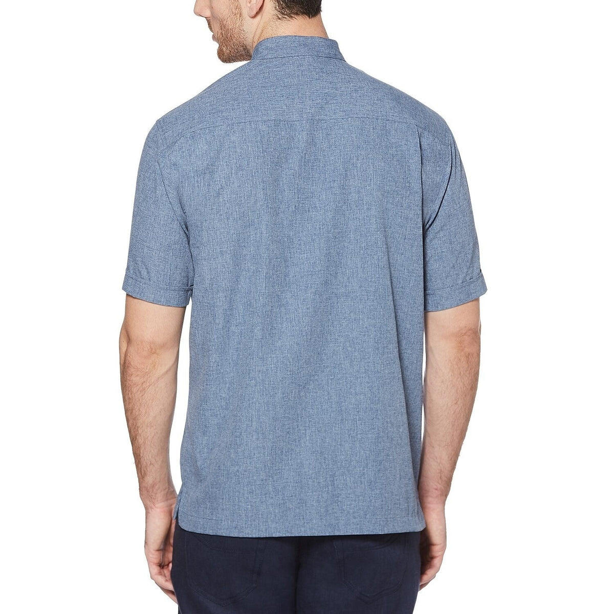 MSRP $60 Cubavera Chambray Mens XL Dress Blues Pintuck Button-Down Shirt Short