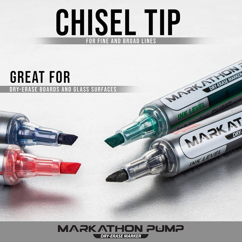 Pack of 12 Pentel Markathon MWL6SX-B Red Ink Pump Dry Erase Marker, Chisel Tip