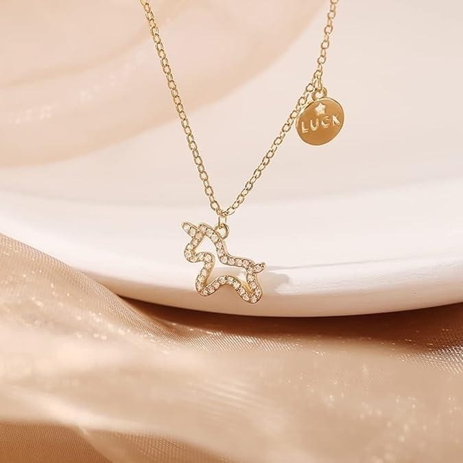 Necklaces for Women Temperament Clavicle Chain Choker w/ Unicorn Pendant Plate