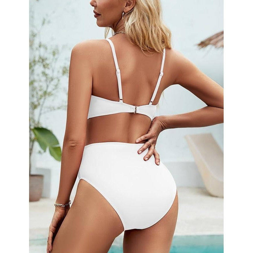 MSRP $39 Zojuyozio Women's L Two Piece Swimsuit Twist Front Bikini Set Whit