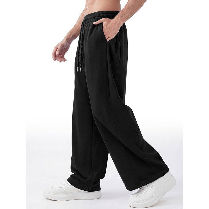 MSRP $43 ZUGJAM Men's M Black Baggy Sweatpants Wide Leg Fleece Lined Lounge