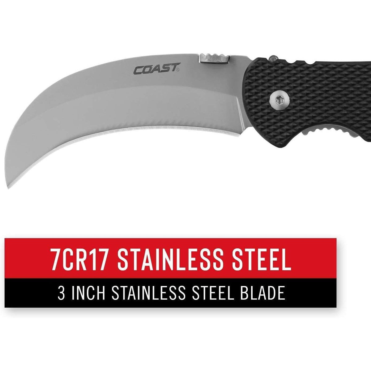 COAST DX300 Double Lock Folding Knife with 3" Hooked Stainless Steel Blade