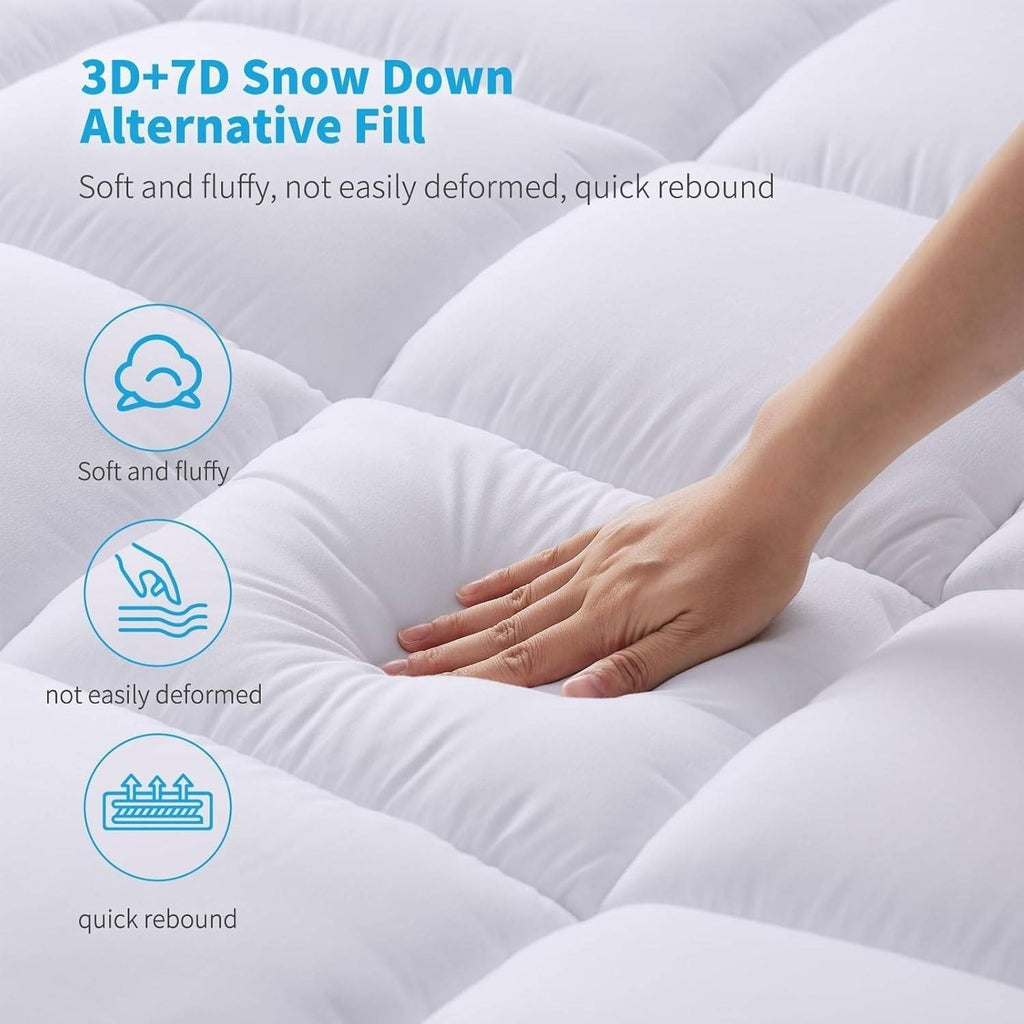 MASVIS White Mattress Topper with Flat Sheet and Pillowcases Full Size Extra Thi