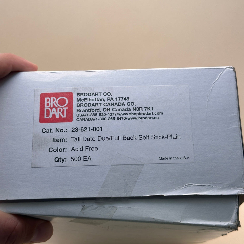Pack of 500 Brodart 23-621-001 Preprinted Tall Date Due Pockets Full Back Adhes