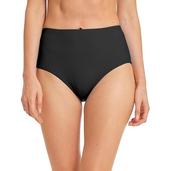 Micosuza Women's Sz 12 Black Swim Bottom High Waist Retro Basic Full Coverage