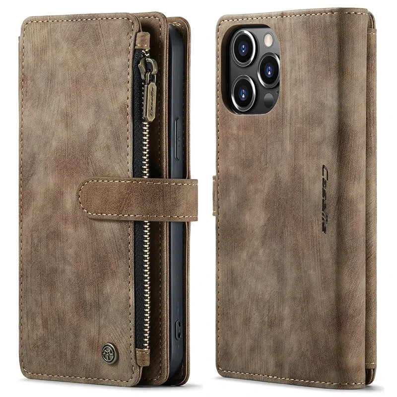 CaseMe C30 Zipped Multifunction Wallet PU Leather Case For iPhone 13 ProMax