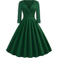 MSRP $51 IWEMEK Womens S Deep Green Fall 3/4 Sleeve 1950s Cocktail Swing Dress