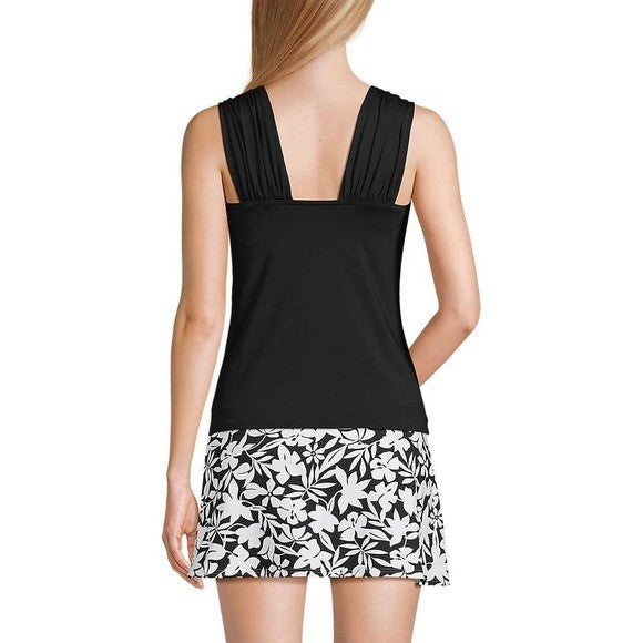 Lands' End Women's L Black Cap Sleeve High Neck Tankini Swimsuit Top