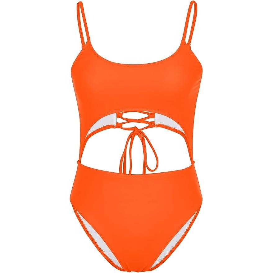 MSRP $41 Meyeeka Women's M Monokini Scoop Neck Cut Out Front Lace Up Back High