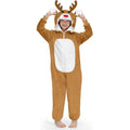 IIMMER Kids 11-12Y Christmas Costume Brown Reindeer Flannel Hooded Jumpsuit