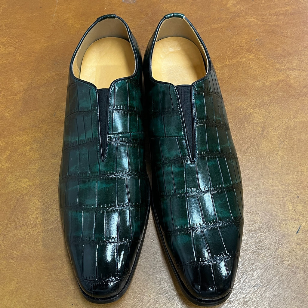 Santimon Men's US 8 - 10 Green Smoking Loafers Checkered Slip On Dress Casual