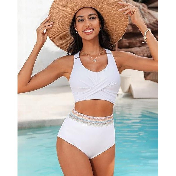 MSRP $33 GRAPENT Women's M White Swim Bikini Tops Only Twist Front Ruched Ba