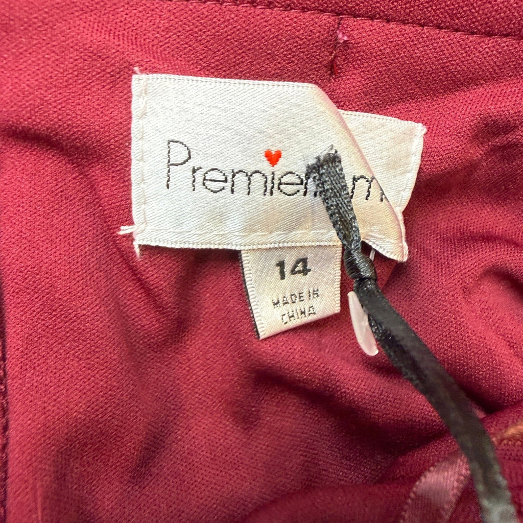 MSRP $120 Premier Amour Womens 14 Burgundy Strapless Jumpsuit Faux-Feather Trim