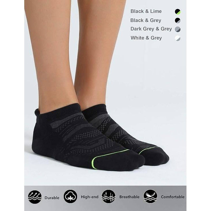 Set of 6 CS CELERSPORT Men's M Black/Green Ankle Running Socks with Cushion