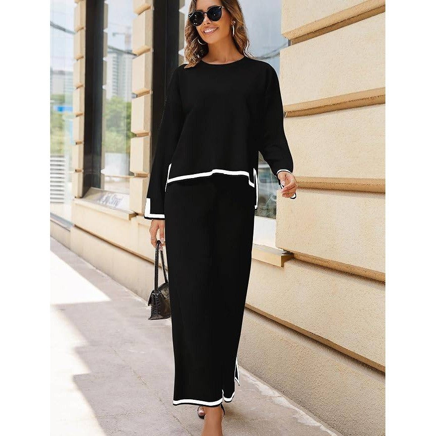 MSRP $65 Tanming Women's M 2 Piece Outfit Long Sleeve Knit Sweater Top Wide Leg