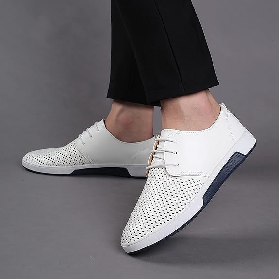 Santimon Men's US 7-10 White Casual Derby Shoes Breathable Non Slip Sneakers