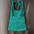 Lands' End Women's 4 Halter Tied Navy/Emerald Paisley Tankini Top