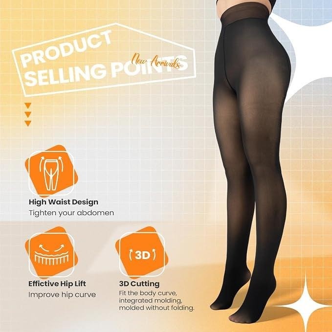 MSRP $44 Caprilite Women's L Fleece Lined Tights Fake Translucent Thermal Pantyh