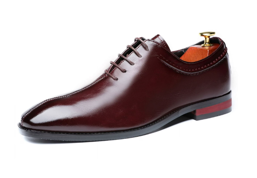 Santimon Men's US 8-9 Burgundy Wholecut Oxfords Almond Toe Lace Up Dress Shoes
