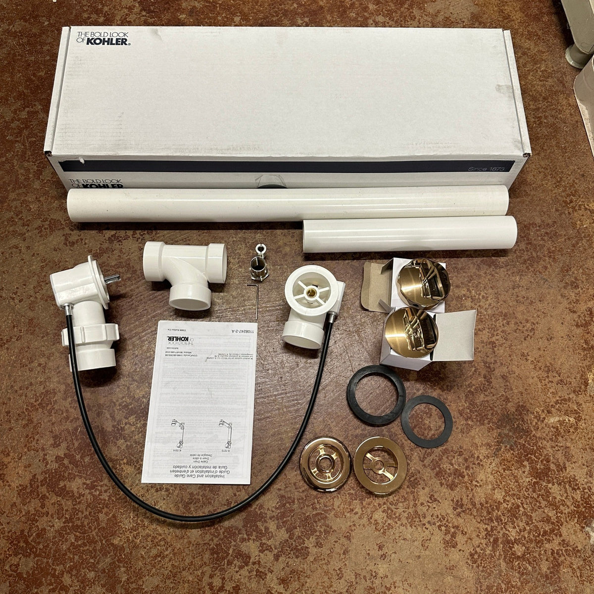 Kohler 7213-PB Clearflo Cable Bath Drain with PVC Tubing, Vibrant Polished Brass