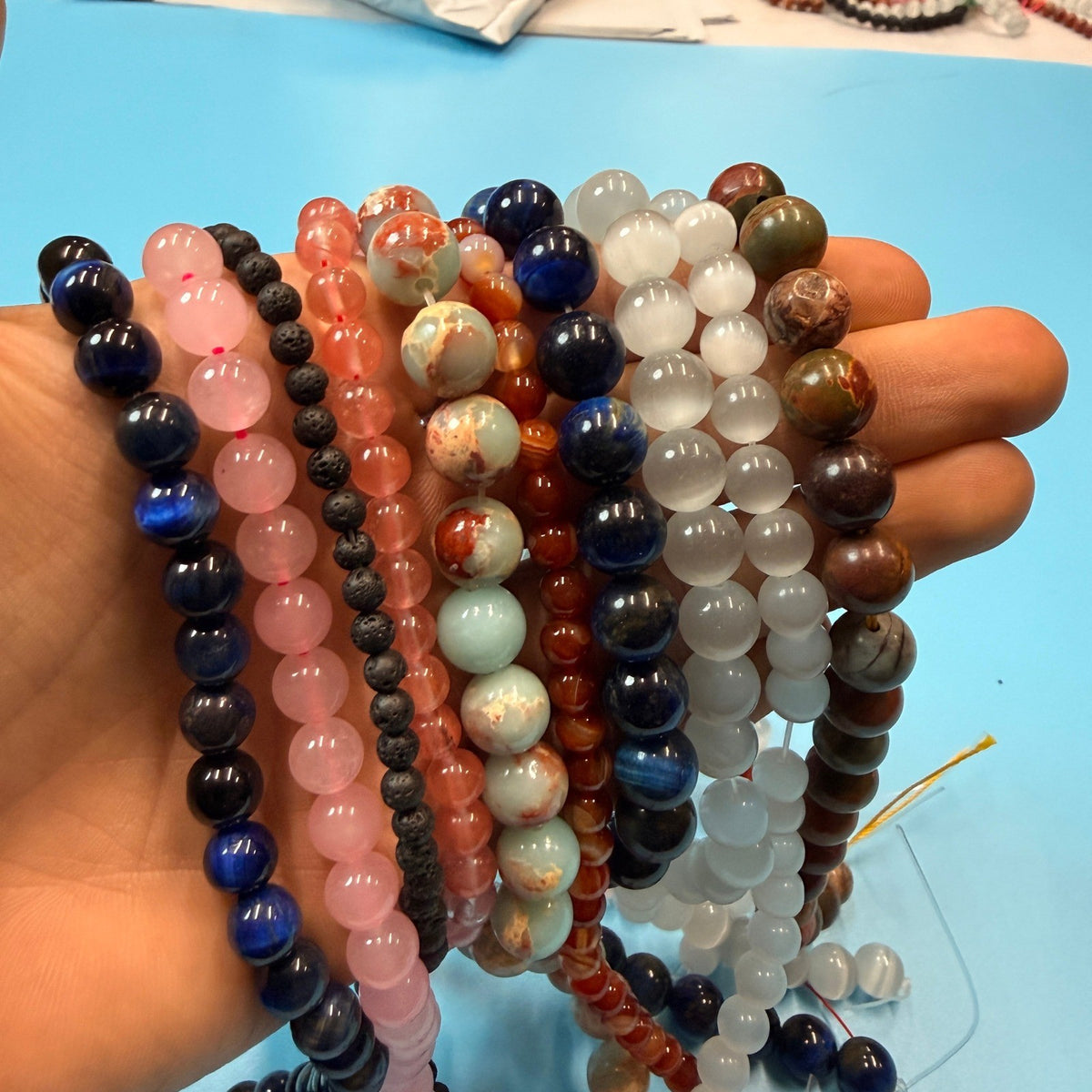 Set of 10 Natural Gemstone Round Beads Strands 15" Sizes 6,8,10 mm №B36