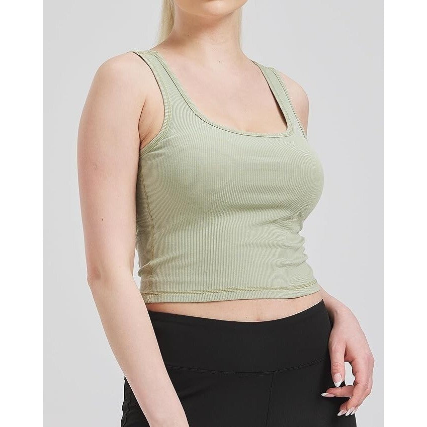 Women's M Bamboo Viscose Cotton Ribbed Tank Top Soft Fitted Scoop Neck Sleeveles