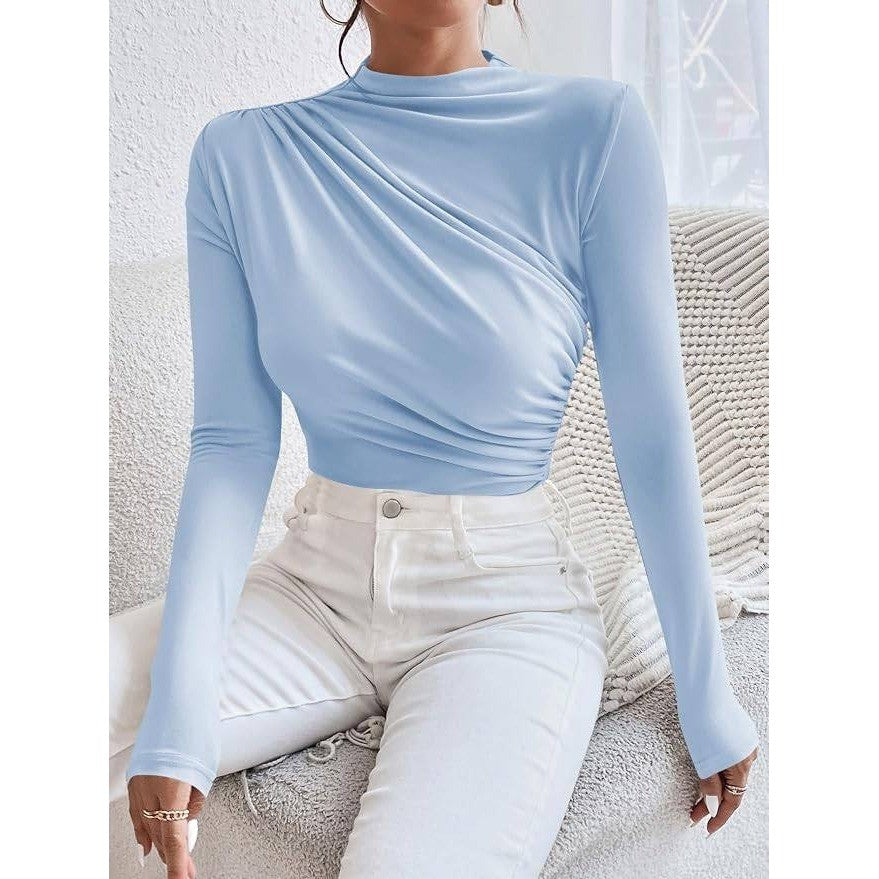 MSRP $38 SweatyRocks Women's M Bodysuit Mock Neck Casual Ruched Long Sleeve