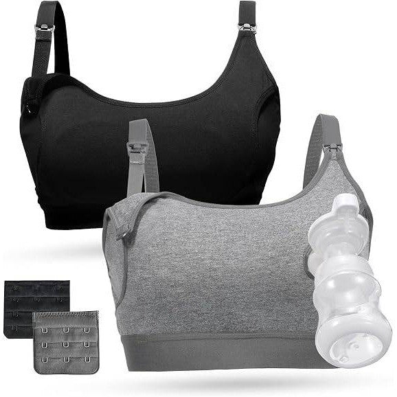 Set of 2 MSRP $48 Momcozy L Black, Grey Pumping Nursing Bra Hands Free Maternity