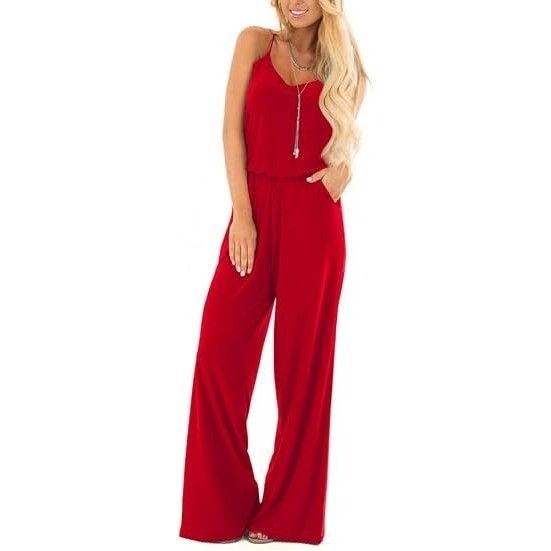 MSRP $52 Lacozy Women's M Red Summer Jumpsuits Casual Loose Sleeveless Spaghetti