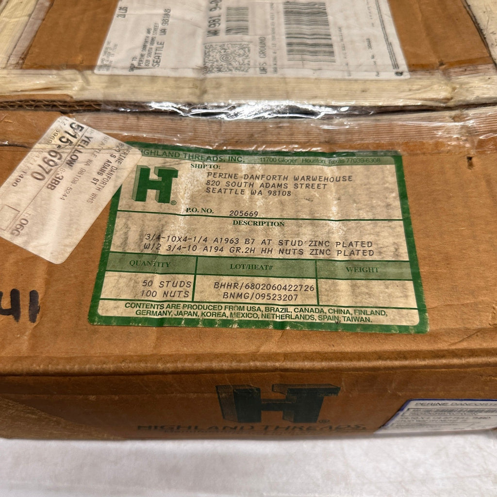 Pack of 42 Highland Threads 3/4-10 x 4-1/4 B7 Full Thread Stud w/ 2 2H Nuts Zinc