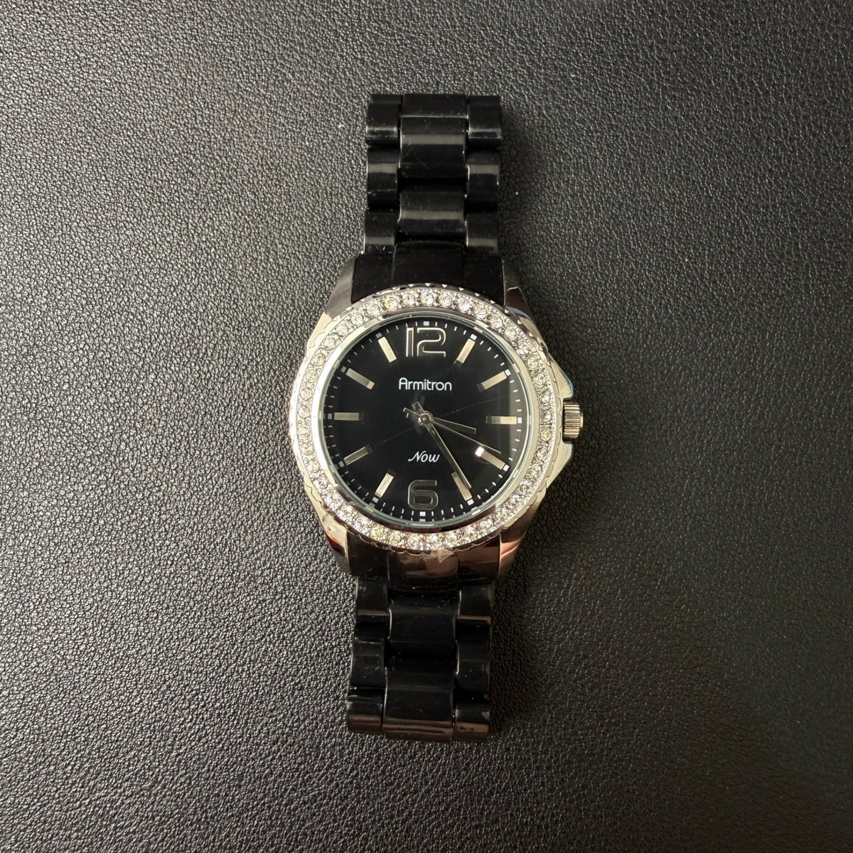 Armitron Now 75/3935SV Women's Silver Tone Quartz Black Band Watch New Battery