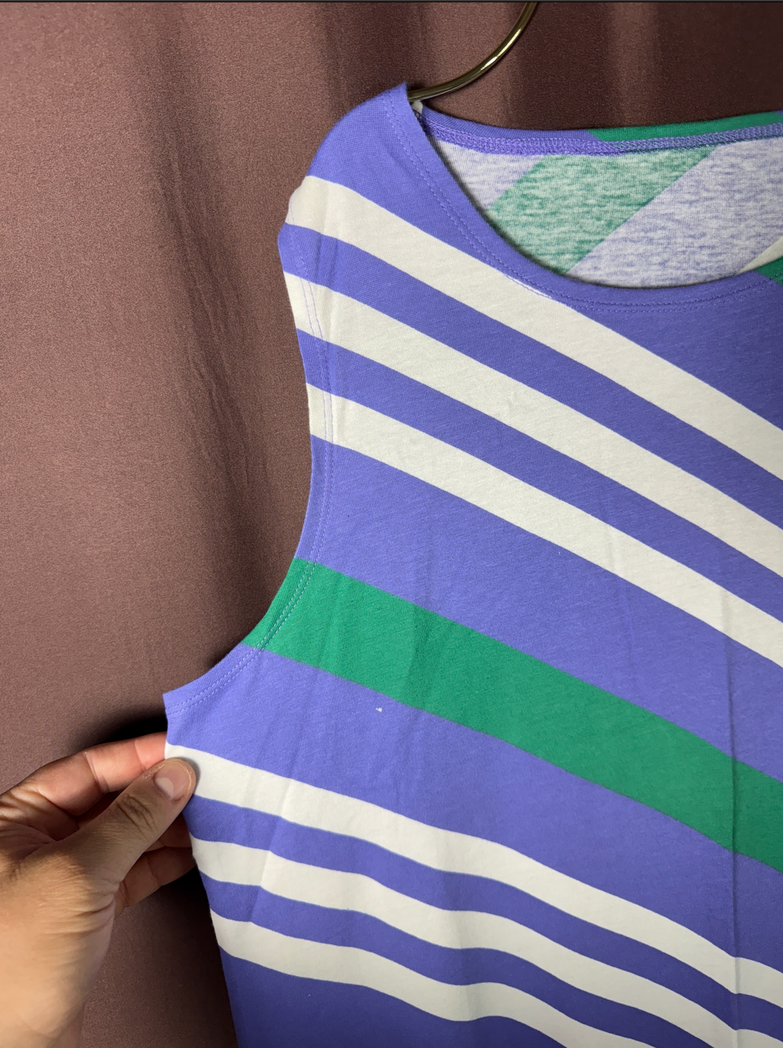 Lands' End Women's M LONG Purple Diagonal Stripe Cotton Sleeveless Maxi Dress Po