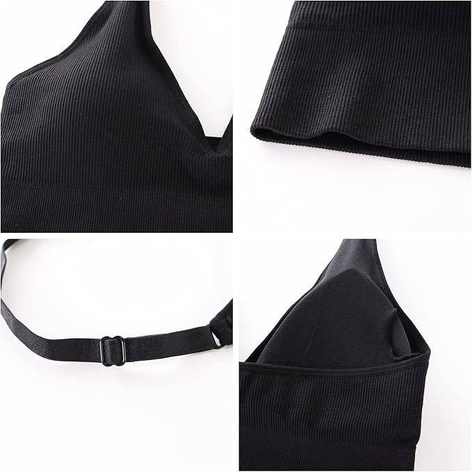 MSRP $32 INIBUD 2 Pack Women's L Halter Bra Longline Sports Bra Wireless Seam